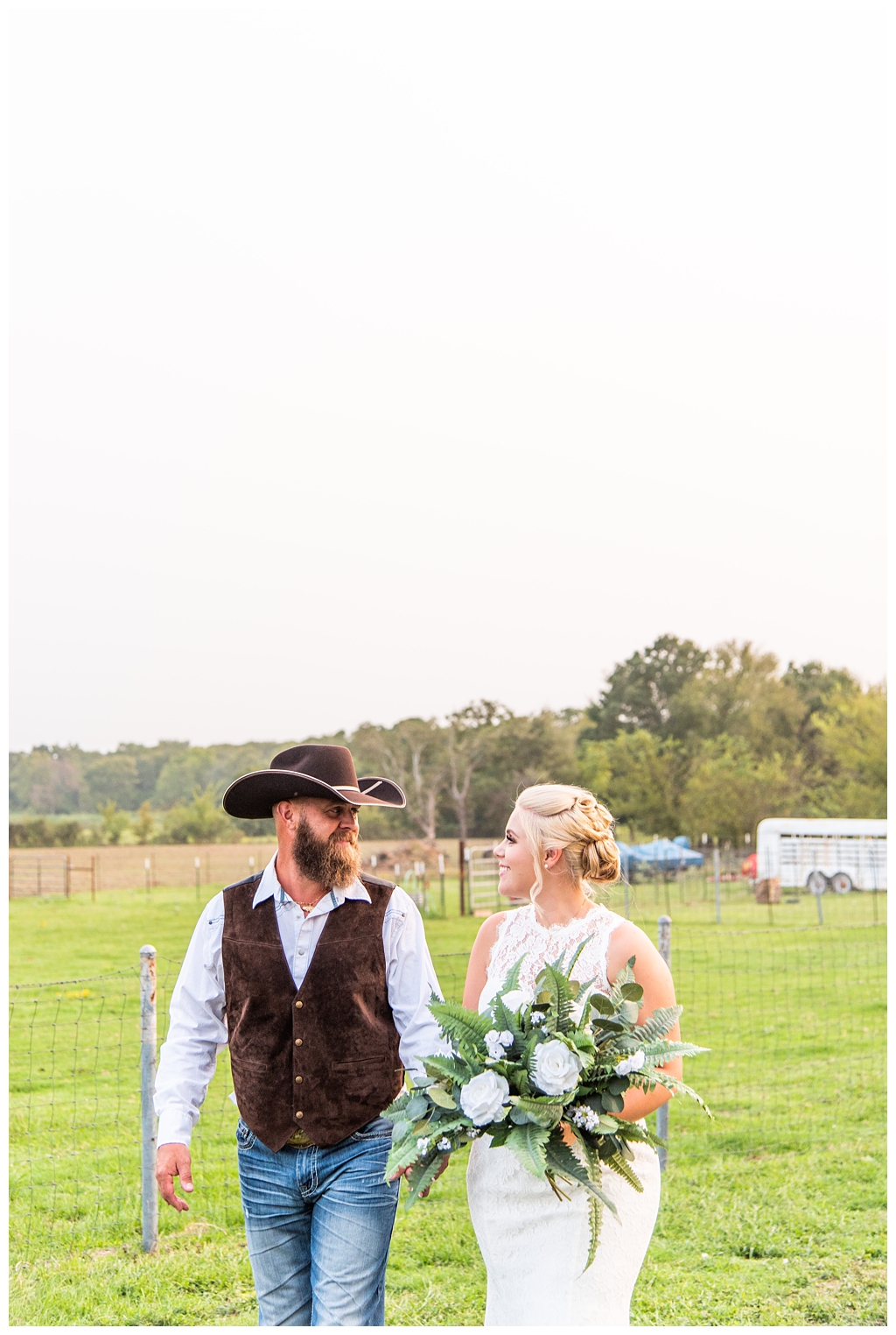Country Groom with City Bride portrait